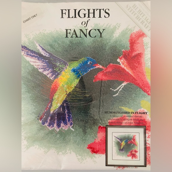 Hummingbird in Flight Cross Stitch Embroidery Chart - Picture 1 of 8